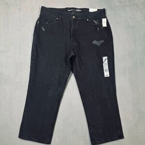 Old Navy Jeans Womens Size 14 Black Slouchy Straight Button Fly Distressed Denim